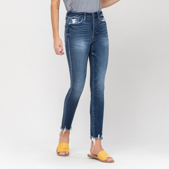 Last pair! NWT High Rise Distressed Fray Hem Skinny Denim Jeans - Picture 2 of 8